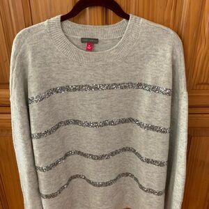 Vince Camuto Sweater Silver Gray with Silver Sequins NWT Med